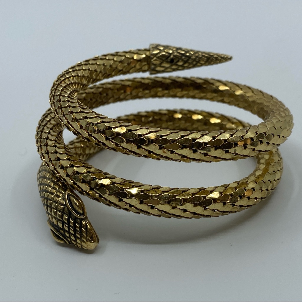 Vintage Whiting And Davis Gold Tone Mesh Snakeskin Wrap Coil Bangle Bracelet 158$